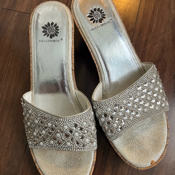Yellow Box Silver Rhinestone Slide Sandals - Picture 1 of 2